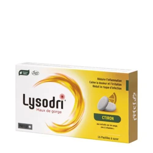 Lysodri Citron Maux de Gorge 16 Pastilles a Sucer