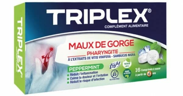 Triplex Maux de Gorge Peppermint 16 Comprimes