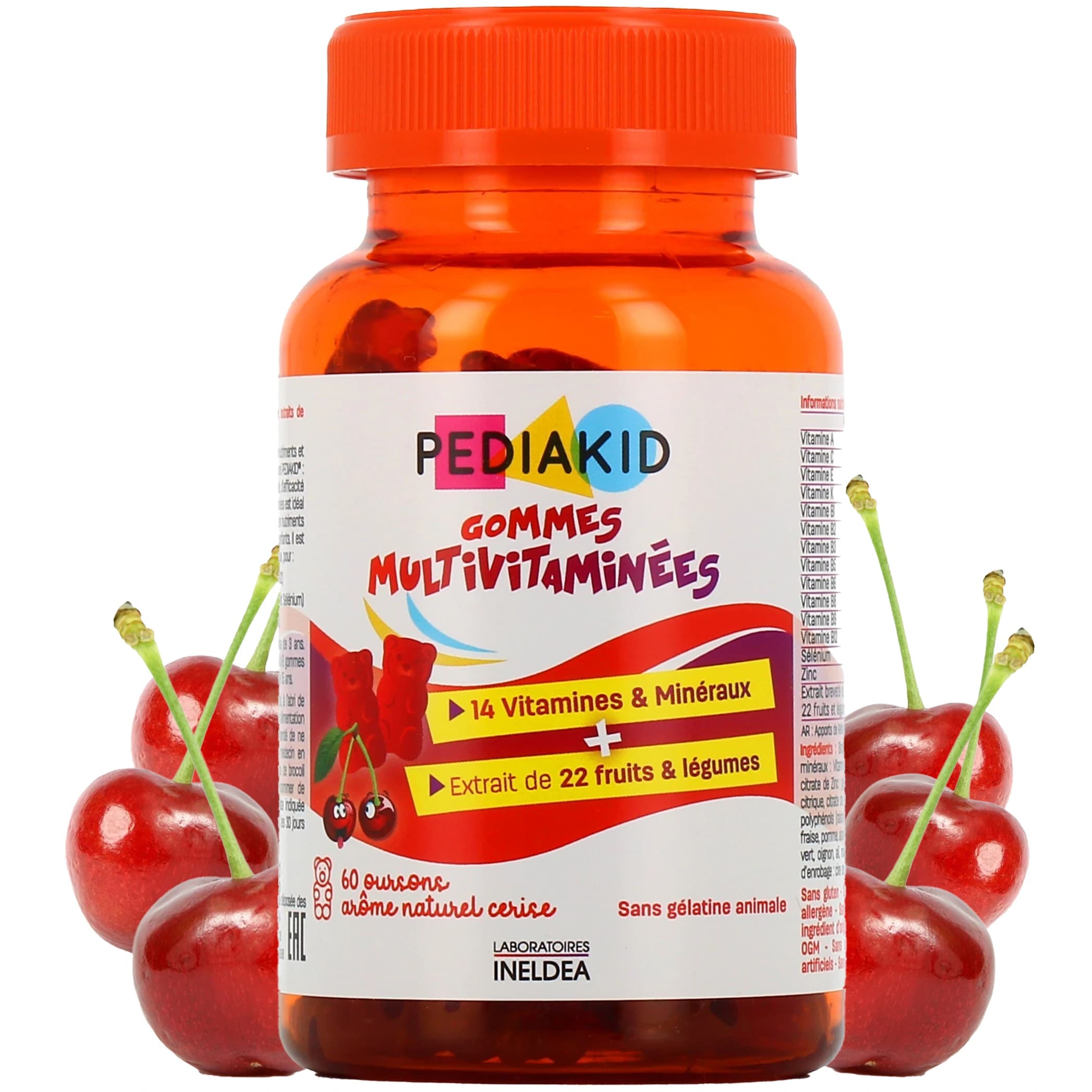 Pediakid Gommies Multivitaminees 60 Gummies Arome Cerise