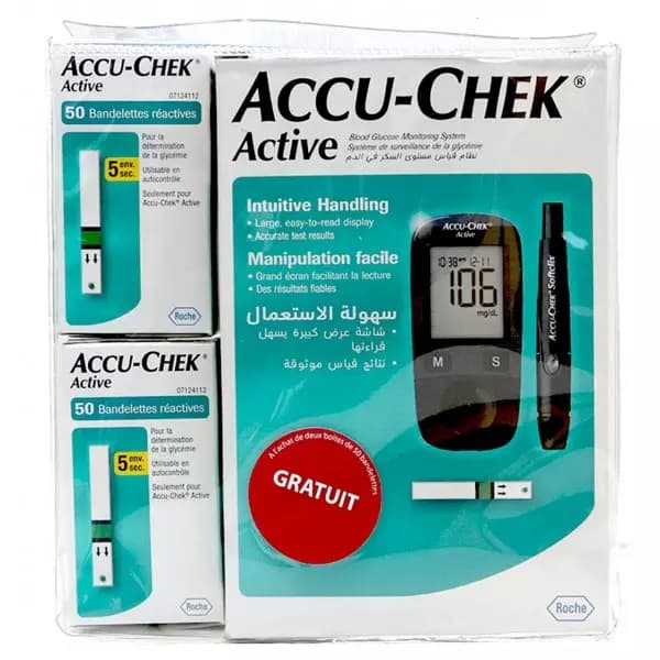 ACCUCHEK ACTIVE COFFRET PROMO 100 BANDELETTES + appareil OFFERT