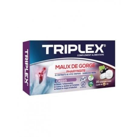 Triplex Maux de Gorge Cassis 16 Comprimes a Sucer