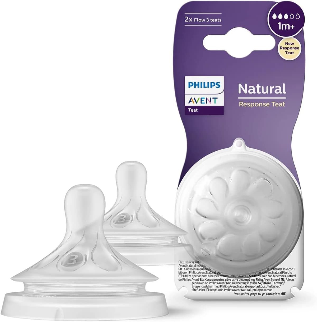 Philips Avent 2 Tetines pour Biberon a Reponse Naturelle Debit 3 pour Bebe de 1 Mois + SCY963/02