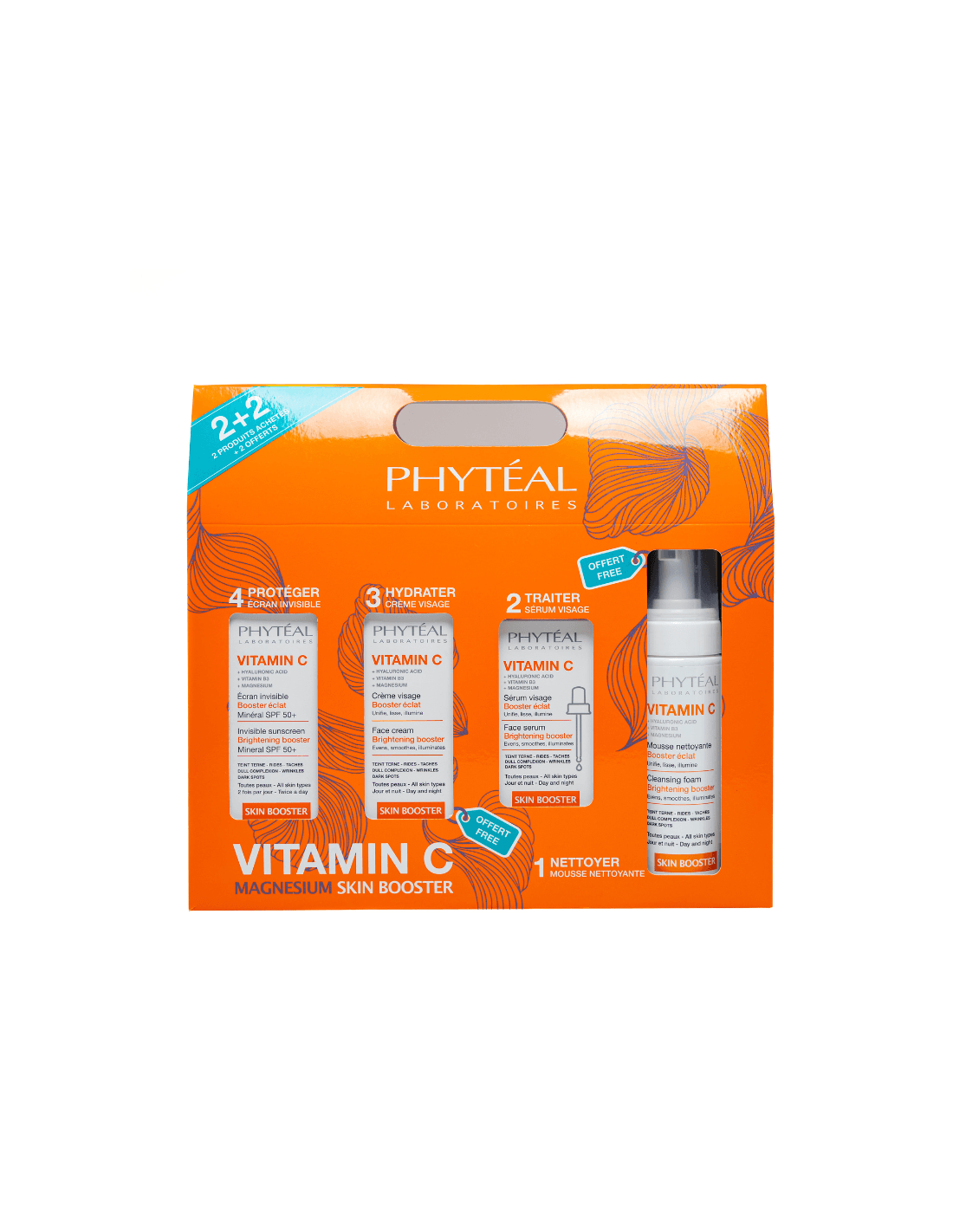 Phyteal Coffret Vitamine C Sérum Visage + Écran Invisible + (Mousse Et Crèmes Gratuites)